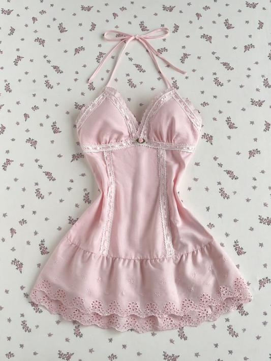 Sweet Pink Homecoming Dress ,A-Line Halter Corset Short Prom Dress Cami Dress RS948