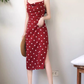 Retro mid-length polka dot dress French style holiday style sexy slim suspender skirt R1495