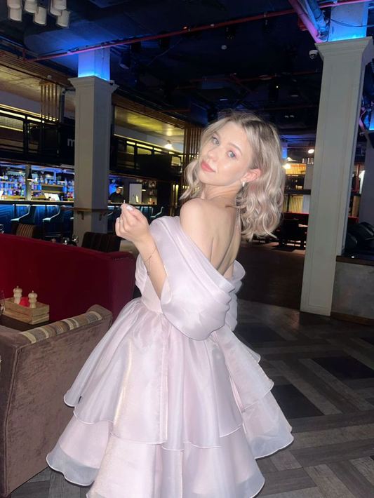 Girlish Silky Women's Homecoming Dress Blush Pink Corset Short Prom Gown Party Dress RS3043