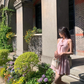 French style pink fake two-piece dress summer new temperament A-line short skirt R4341
