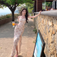 Beautiful floral suspender dress with irregular waist and slim fit R0644