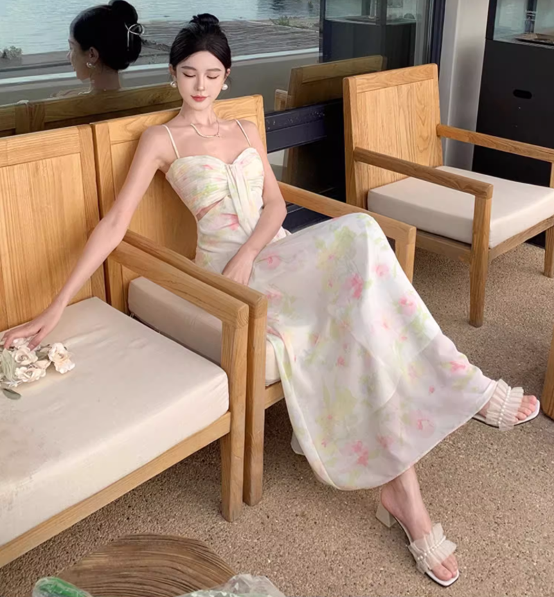 Beautiful skirt for taking photos at the beach, French style floral suspender dress, holiday beach skirt R1598