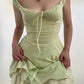 Light green suspenders sexy waist A-line slim short skirt homecoming dress R3969