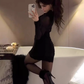Sexy hot girl lace splicing hollow dress 2025 royal sister waist hip skirt R1014
