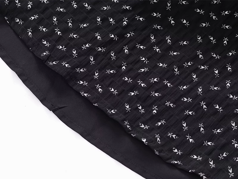 2025 Summer New Black Retro Floral A-line Waist Short Suspender Dress R0977