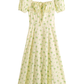 2025 Summer New French Square Neck Puff Sleeve Small Fresh Floral Long Dress R0958