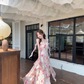 French holiday pink oil painting fairy floral long skirt female summer beautiful dress R3905