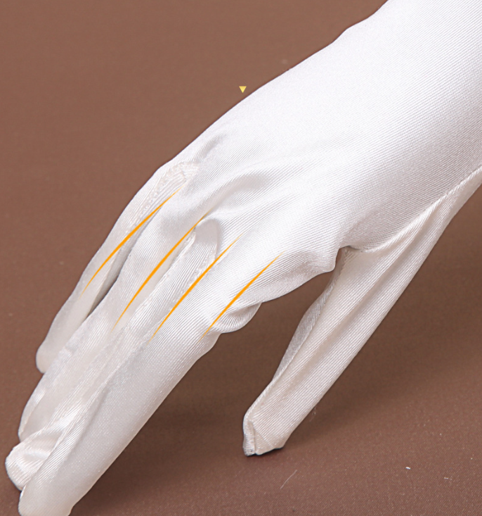 Bridal Gloves Satin Mid-Length Lace-Up Satin Back Elastic Satin Wedding Dress Beige Gloves     S6261