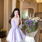 Purple square neck waist A-line suspender dress summer French retro temperament high-end skirt R4625