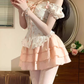 Sweet design strappy floral waist top 2025 pure desire A-line cake skirt suit R1230