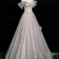 Elegant Sliver Glitter A-Line Off-the-shoulder Applique Corset Maxi Evening Dress Prom Dress RS589