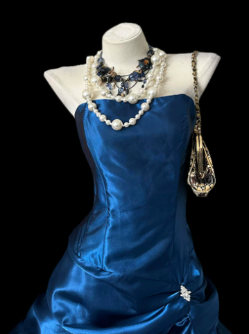 Silky Satin Pleated Women's Homecoming Dress Navy Corset Short Prom Dress Party Dress RS2653
