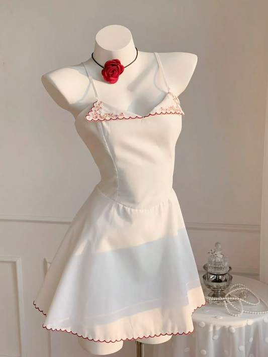 Minimalist White Homecoming Dress ,A-Line Spaghetti Straps Mini Party Dress Cami Dress RS956