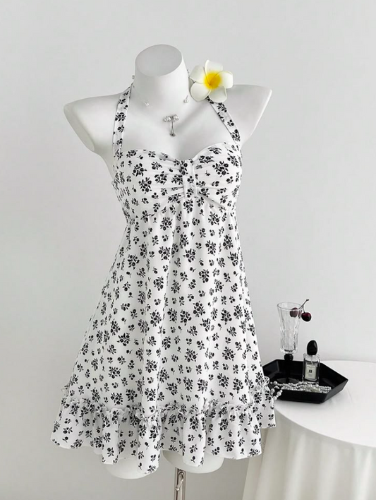 Minimalist White Floral Homecoming Dress ,A-Line Strapless Short Prom Dress RS957