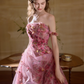 Romantic Barbie Pink Birthday Dress ,A-Line Off-the-shoulder Floral Corset Maxi Evening Dress RS961