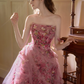 Romantic Barbie Pink Birthday Dress ,A-Line Off-the-shoulder Floral Corset Maxi Evening Dress RS961