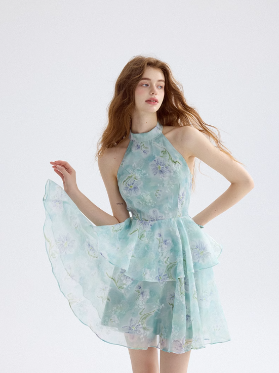 Floral dress halter neck suspender skirt short skirt vacation wear skirt women summer R3453