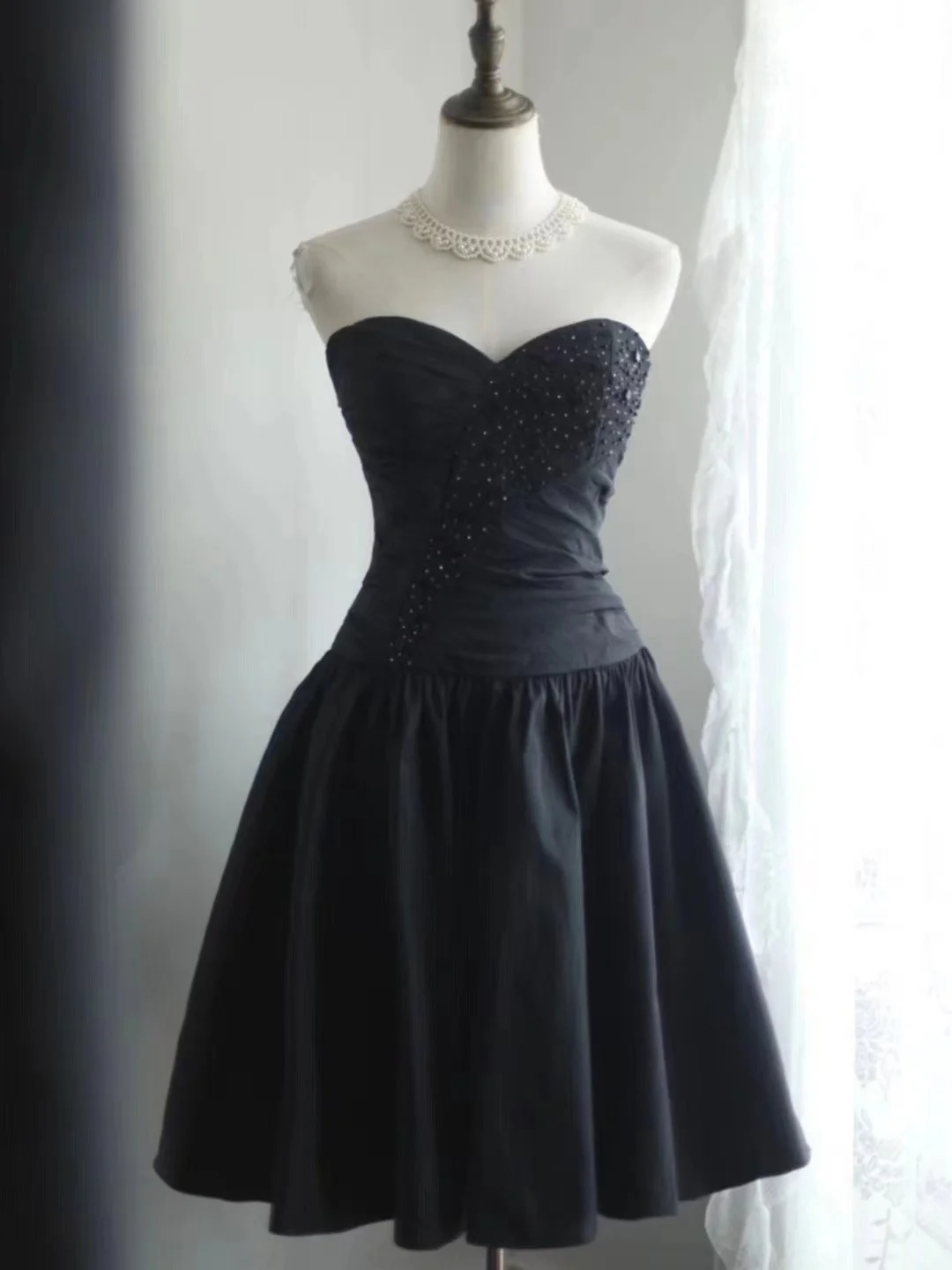 Black tube top pleated waist slim skirt homecoming dress R4157