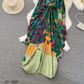 Classical Aesthetics Floral V-neck Large Backless Suspender Dress Seaside Holiday Beach Dress R0385