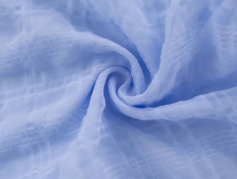 2025 Summer New Blue Mermaid Princess French Flying Sleeve Plaid Long Dress R0957