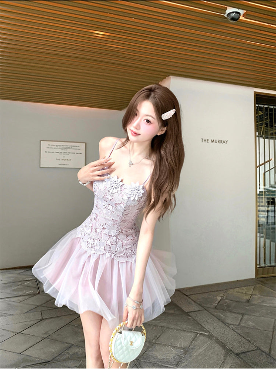 White purple dress suspenders gauze dress princess super beautiful summer beautiful dress R3904