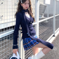 Large size American high street V-neck sweater bottoming sling retro plaid skirt suit R1857