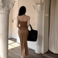 Sexy off-the-shoulder dress with elastic tube top and waist-hugging long skirt for hot girls R1507