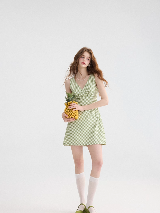 French green dress suspenders short skirt holiday wear skirt R2751