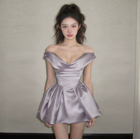 Silky Satin Beaded Women's Homecoming Dress Lavender Corset Short Prom Dress Party Dress RS2654