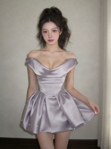 Silky Satin Beaded Women's Homecoming Dress Lavender Corset Short Prom Dress Party Dress RS2654