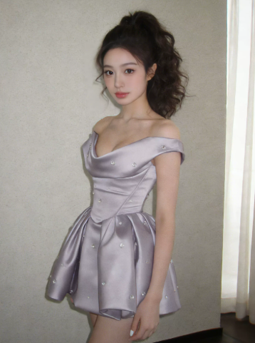 Silky Satin Beaded Women's Homecoming Dress Lavender Corset Short Prom Dress Party Dress RS2654