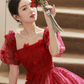 Elegant Burgundy A-Line Square Applique Corset Midi Birthday Dress Homecoming Dress RS583