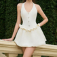 White halter neck slim waist tutu homecoming dress R2958