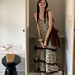 Fairy floral sling cake skirt retro college style v-neck tea break French niche design dress R1733
