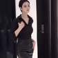 Large size French pure sexy black shirt intellectual style sister hip skirt suit R1837