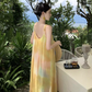 Beach vacation yellow gradient lazy style loose sling gentle style temperament dress R1630