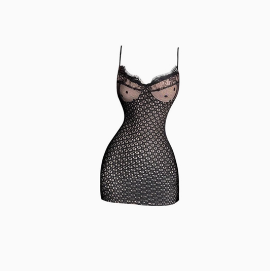 Sexy hot girl lace see-through suspender dress 2025 large size pure desire hip skirt R1380