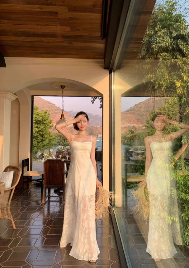 Gentle style suspender dress 2025 new style waist temperament long skirt R0591