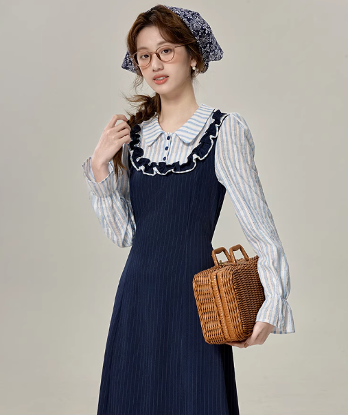 French style fake two-piece POLO dress 2025 spring new style dress R1894