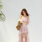 Watercolor flower path pink dress high-grade suspender skirt short skirt female summer R3422