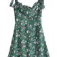 2025 Summer New Retro Green Floral Fungus Small A-line Suspender Dress R0926