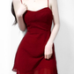 2025 summer new sexy petite wine red holiday short suspender dress R0916