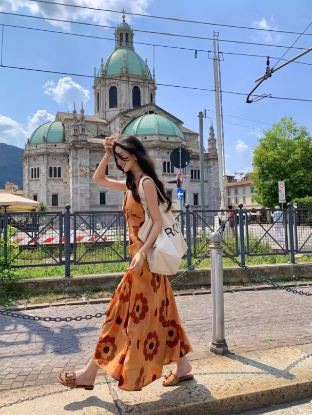 Island travel outfit holiday print dress bohemian beach dress R1562