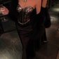 Large size French pure desire heavy sequined fishbone bra temperament hip skirt suit R1852
