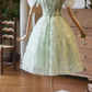 Fresh Green Glitter Homecoming Dress ,A-Line Off-the-shoulder Applique Corset Prom Dress RS805