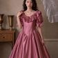 Silky Satin Sleeves Corset Prom Gown , Barbie Pink Women's Maxi Birthday Dress Ball Gown RS2603