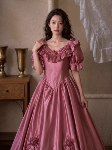 Silky Satin Sleeves Corset Prom Gown , Barbie Pink Women's Maxi Birthday Dress Ball Gown RS2603