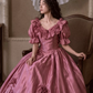 Silky Satin Sleeves Corset Prom Gown , Barbie Pink Women's Maxi Birthday Dress Ball Gown RS2603
