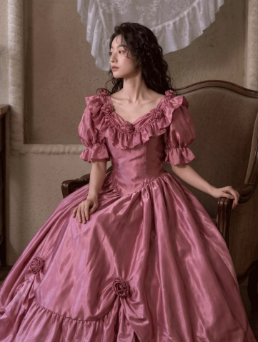 Silky Satin Sleeves Corset Prom Gown , Barbie Pink Women's Maxi Birthday Dress Ball Gown RS2603