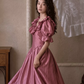 Silky Satin Sleeves Corset Prom Gown , Barbie Pink Women's Maxi Birthday Dress Ball Gown RS2603